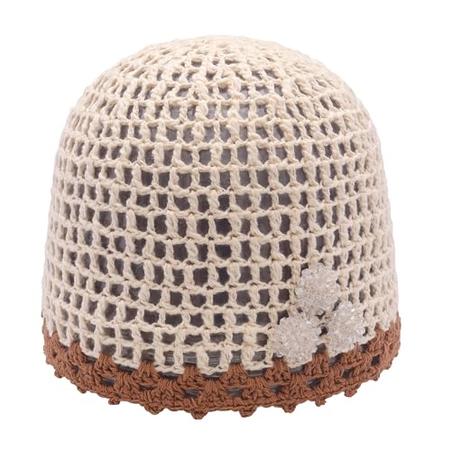 ZLYC Damen Häkelmütze Aus Baumwolle Beanie-Mütze(Strick Beige und Kaffee),Einheitsgröße von ZLYC