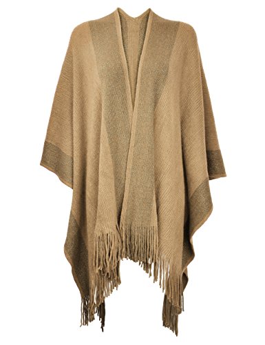 ZLYC Damen Weiche Schlichte Poncho Capes Retro Cardigans Pullover (Camel),Einheitsgröße von ZLYC