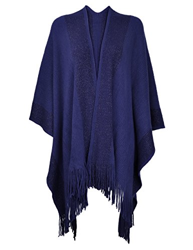 ZLYC Damen Weiche Schlichte Poncho Capes Retro Cardigans Pullover, Einheitsgröße, Navy von ZLYC