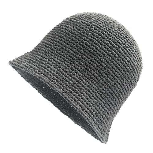 ZLYC Damen Herbst Winter Handgemachte Strick Fischerhüte Cloche Hüte Baumwolle Bowler Hut(Einfarbig Grau) von ZLYC