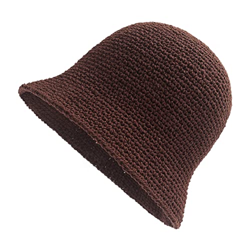 ZLYC Damen Herbst Winter Handgemachte Strick Fischerhüte Cloche Hüte Baumwolle Bowler Hut(Einfarbig Kaffee) von ZLYC