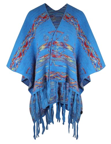 ZLYC Damen Herbst Winter Kaschmir Poncho Capes Retro Strick Cardigans mit Fransen,Einheitsgröße von ZLYC