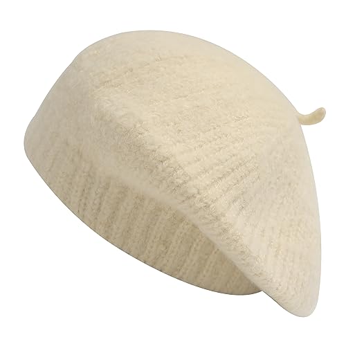 ZLYC Damen Kabel Stricken Baskenmützen Geflochtene Baggy Wolle Barett Winter Warmer Beanie(Einfarbig Beige) von ZLYC