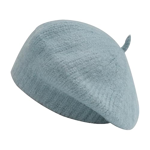 ZLYC Damen Kabel Stricken Baskenmützen Geflochtene Baggy Wolle Barett Winter Warmer Beanie(Einfarbig Blau) von ZLYC