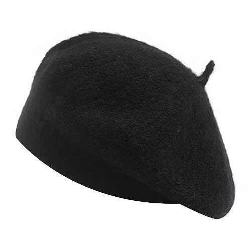 ZLYC Damen Kabel Stricken Baskenmützen Geflochtene Baggy Wolle Barett Winter Warmer Beanie(Einfarbig Schwarz) von ZLYC