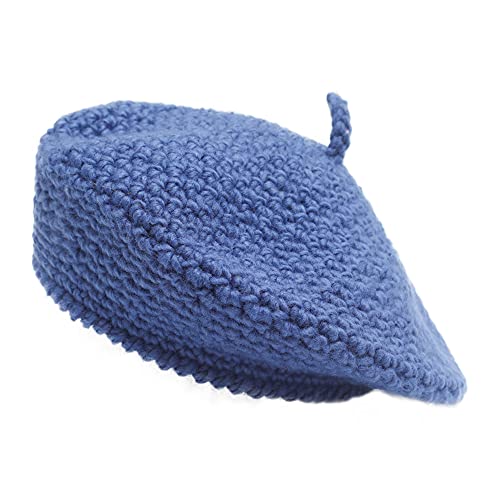 ZLYC Damen Kabel Stricken Baskenmützen Geflochtene Baggy Wolle Barett Winter Warmer Beanie(Einfarbiges Blau) von ZLYC