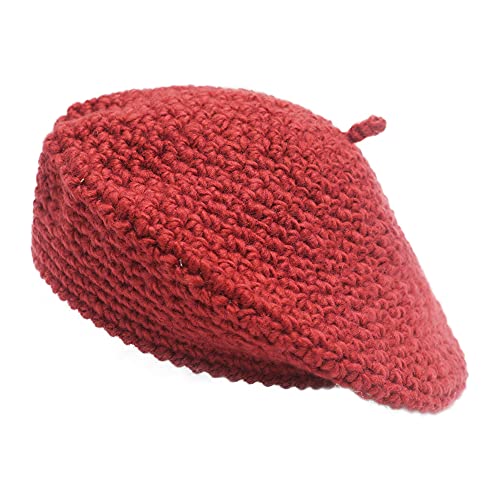 ZLYC Damen Kabel Stricken Baskenmützen Geflochtene Baggy Wolle Barett Winter Warmer Beanie(Einfarbiges Burgunder) von ZLYC