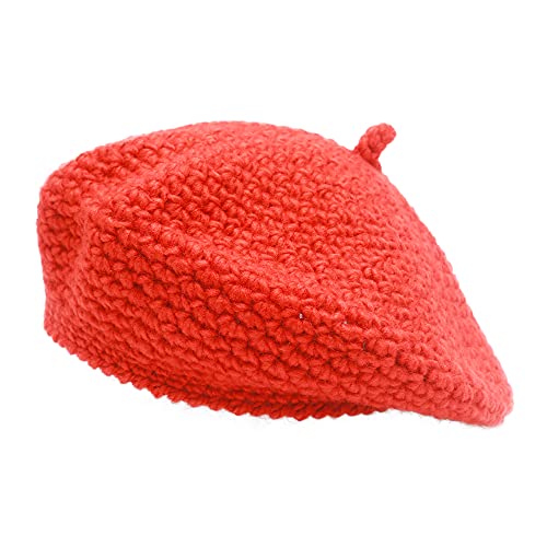 ZLYC Damen Kabel Stricken Baskenmützen Geflochtene Baggy Wolle Barett Winter Warmer Beanie(Einfarbiges Orange) von ZLYC