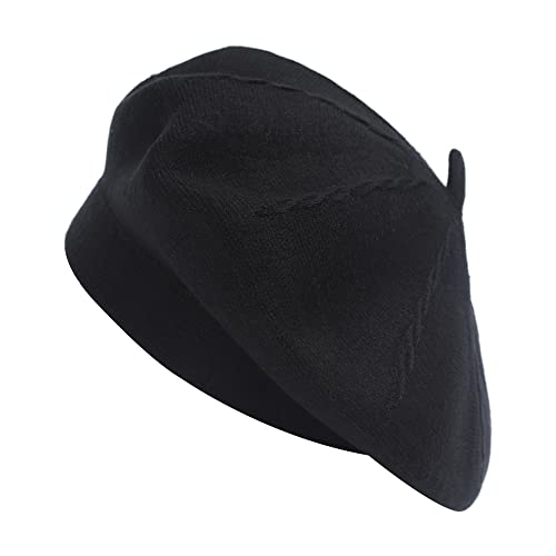 ZLYC Damen Kaschmir Baskenmütze Klassische Französischen Barett Einfarbig Warm Beret (Twist Schwarz),Einheitsgröße von ZLYC