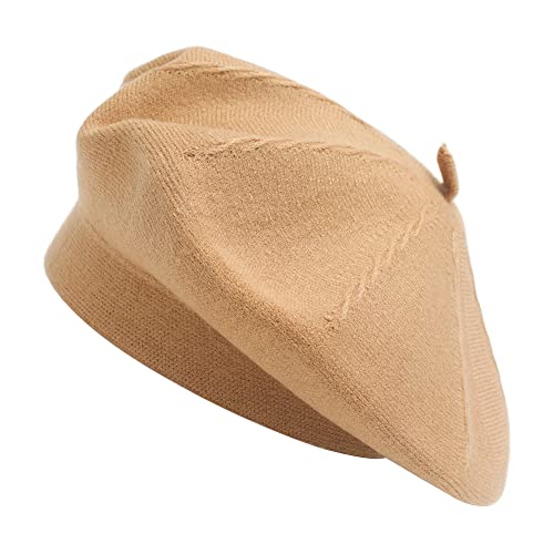 ZLYC Damen Kaschmir Baskenmütze Klassische Französischen Barett Einfarbig Warm Beret (Twist Camel),Einheitsgröße von ZLYC