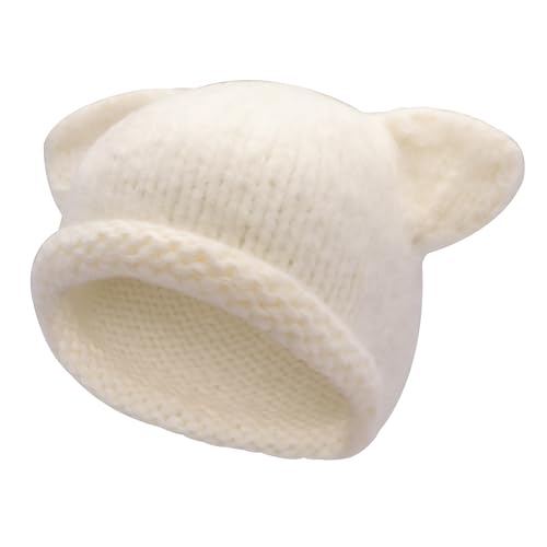 ZLYC Damen Katzenohr Slouchy Strickmütze Grunge Niedlich Wintermütze(Bärenohr Weiß),Einheitsgröße von ZLYC