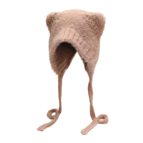 ZLYC Damen Katzenohr Slouchy Strickmütze Grunge Niedlich Wintermütze(Bärenohren Rosa),Einheitsgröße von ZLYC