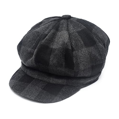 ZYLC Warme Schirmmütze Barett Mütze Winter Ballonmütze Klassisches Design(Dunkelgrau kariert),Einheitsgröße von ZLYC