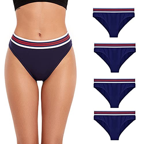 ZLYC Damen Komfort Baumwolle Unterwäsche Hipster Slips Weiche Hi-Cut Bikini Höschen,4 Pack Blau, Gr. L von ZLYC