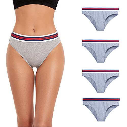ZLYC Damen Komfort Baumwolle Unterwäsche Hipster Slips Weiche Hi-Cut Bikini Höschen,4 Pack Grau, Gr. XS von ZLYC