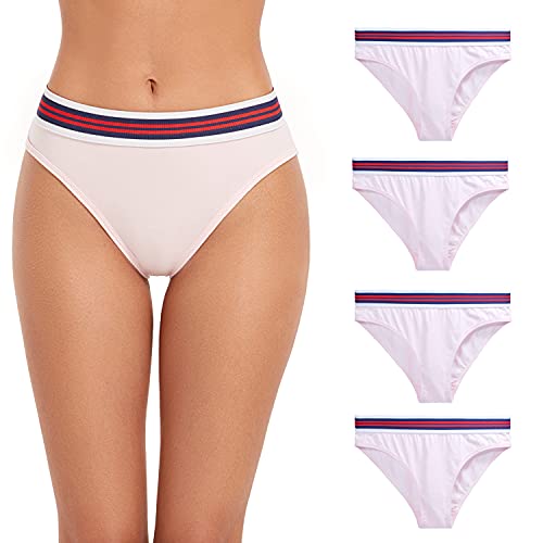 ZLYC Damen Komfort Baumwolle Unterwäsche Hipster Slips Weiche Hi-Cut Bikini Höschen,4 Pack Rosa, Gr. S von ZLYC
