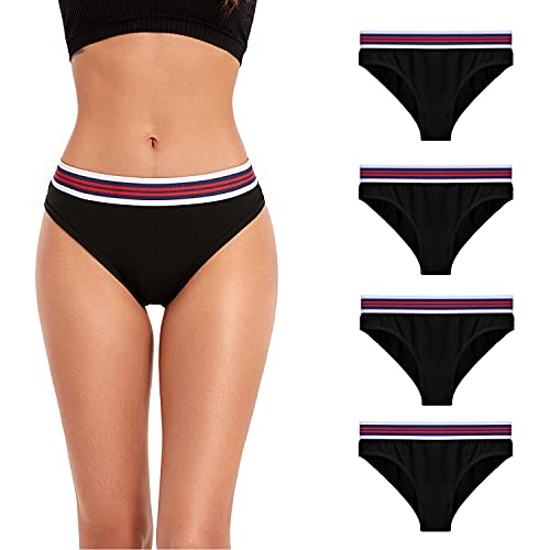 ZLYC Damen Komfort Baumwolle Unterwäsche Hipster Slips Weiche Hi-Cut Bikini Höschen,4 Pack Schwarz, Gr. S von ZLYC