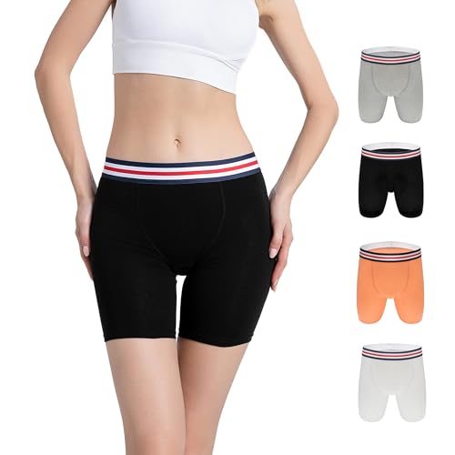 ZLYC Damen Lange Bein Baumwolle Boxershorts Boyshorts Panties Unterwäsche(4 Pack Gemischt),M von ZLYC
