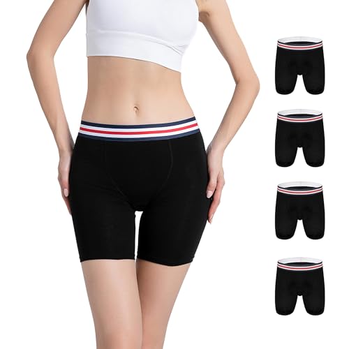 ZLYC Damen Lange Bein Baumwolle Boxershorts Boyshorts Panties Unterwäsche(4 Pack Schwarz),M von ZLYC