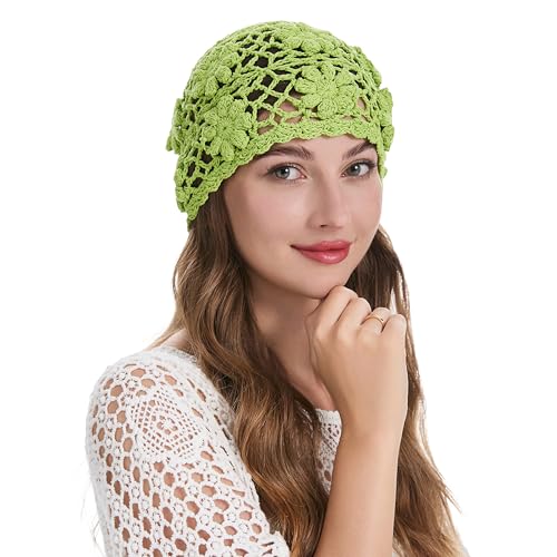 ZLYC Damen Mädchen Häkelmütze Beanie Mütze Slouch Sommer Strickmützen(Gänseblümchen Aktiv Grün),Einheitsgröße von ZLYC