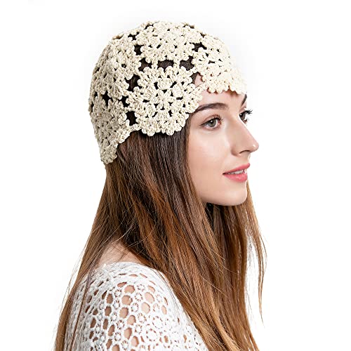 ZLYC Damen Cotton Crochet Skull Cap Beanie-Mütze, beige, One Size von ZLYC