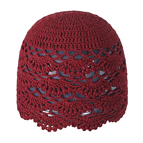 ZLYC Damen Mädchen Häkelmütze Handgemacht Beanie Mütze Slouch Herbst Strickmützen (Festes Burgund),Einheitsgröße von ZLYC