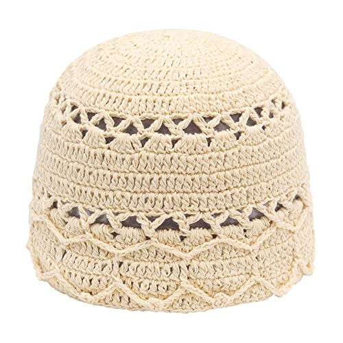 ZLYC Damen Mädchen Häkelmütze Handgemacht Beanie Mütze Slouch Sommer Strickmützen(Gehäkeltes Beige) von ZLYC