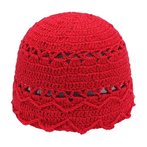 ZLYC Damen Mädchen Häkelmütze Handgemacht Beanie Mütze Slouch Sommer Strickmützen(Gehäkeltes Rot) von ZLYC