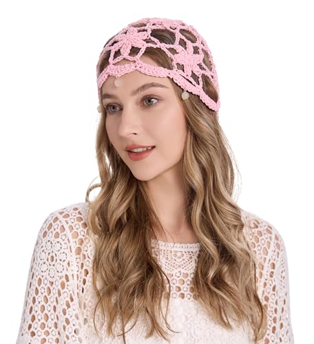 ZLYC Damen Mädchen Mütze Handgemachte Sommermütze Strickmütze(Perlen Rosa),Einheitsgröße von ZLYC