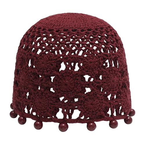 ZLYC Damen Mädchen Mütze Handgemachte Sommermütze Strickmütze, Bead Burgund, One Size von ZLYC