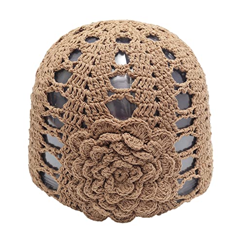ZLYC Damen Mädchen Mütze Handgemachte Sommermütze Strickmütze, Khaki-Blume., One Size ZLYC Damen Mädchen Mütze Handgemachte Sommermütze Strickmütze, Khaki-Blume., One Size von ZLYC