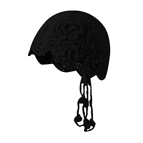 ZLYC Damen Mädchen Mütze Handgemachte Sommermütze Strickmütze, Schwarzes Blumenmuster., One Size von ZLYC