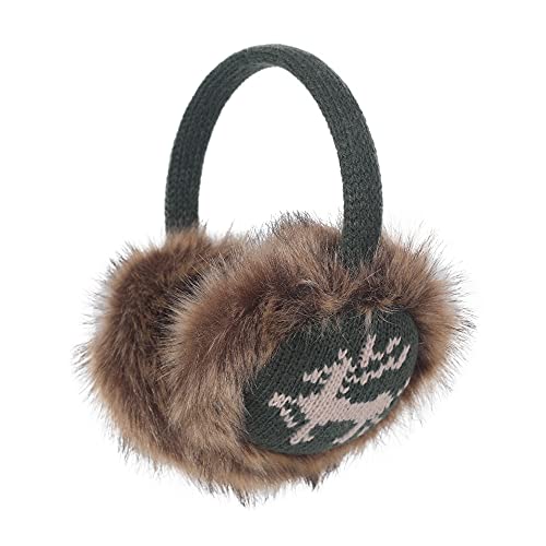 ZLYC Damen Mädchen Winter Druckdessiniert Kariert Ohrenschützer Ohrenwärmer aus Fauxfell (Elchgrün),Einheitsgröße von ZLYC