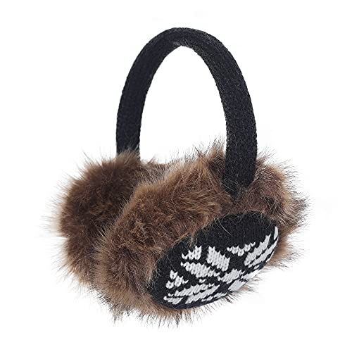 ZLYC Damen Mädchen Winter Druckdessiniert Kariert Ohrenschützer Ohrenwärmer aus Fauxfell (Schneeflocke Schwarz),Einheitsgröße von ZLYC