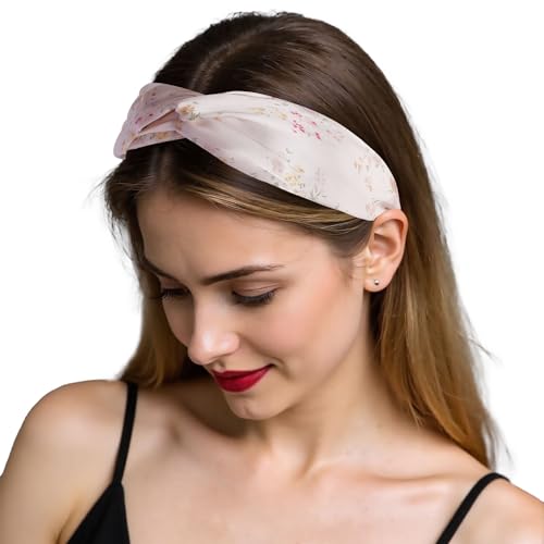 ZLYC Damen Maulbeere Seide Stirnband Twist Stirnbänder(Blumig Hellrosa),Einheitsgröße von ZLYC