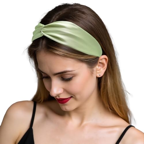 ZLYC Damen Maulbeere Seide Stirnband Twist Stirnbänder(Einfarbig Avocadocreme),Einheitsgröße von ZLYC