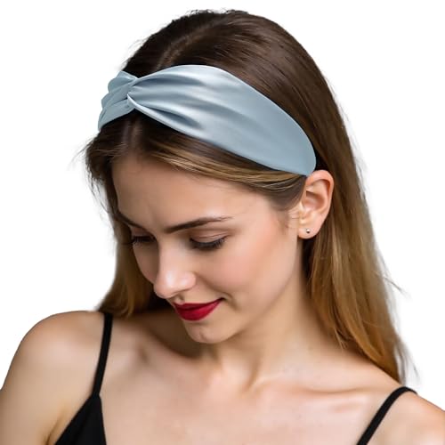 ZLYC Damen Maulbeere Seide Stirnband Twist Stirnbänder(Einfarbig Hellblau),Einheitsgröße von ZLYC
