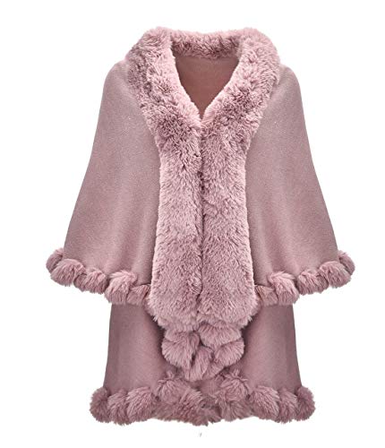 ZLYC Damen Winter Kunstpelz Poncho Strick Schal Stola Warm Cape Cardigan (Rosa),Einheitsgröße von ZLYC