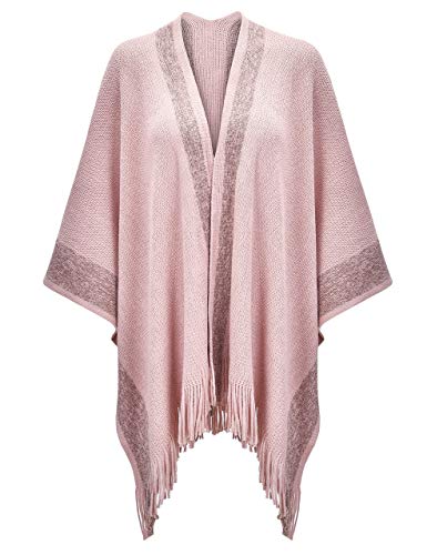 ZLYC Damen-Poncho mit goldenem Rand, gestrickte Decke, Poncho, Mantel, Cardigan (Rose),Einheitsgröße von ZLYC