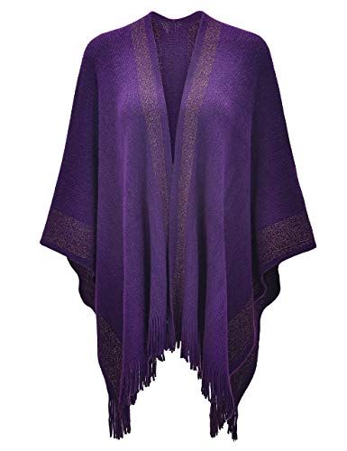 ZLYC Damen-Poncho mit goldenem Rand, gestrickte Decke, Poncho, Mantel, Cardigan (Violett),Einheitsgröße ZLYC Damen-Poncho mit goldenem Rand, gestrickte Decke, Poncho, Mantel, Cardigan (Violett),Einheitsgröße von ZLYC