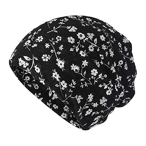 ZLYC Damen Slouch Beanie Leicht Weich Jersey Mütze Blumen Turban Hut (Blume Schwarz),Mittel von ZLYC