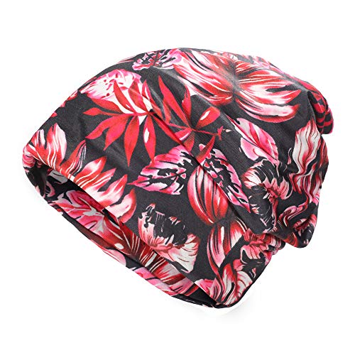 ZLYC Damen Slouch Beanie Leicht Weich Jersey Mütze Blumen Turban Hut,Blatt Rot,Gr. Einheitsgröße von ZLYC