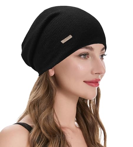 ZLYC Damen Slouchy Beanie Strickmützen Leicht Weich Mütze(Einfarbig Schwarz),Einheitsgröße von ZLYC