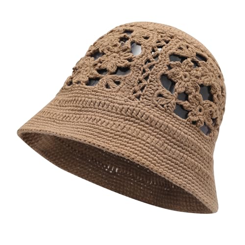 ZLYC Damen Sommer Baumwolle Handgemachte Stricken Fishermütze(Floral Tan),Einheitsgröße von ZLYC