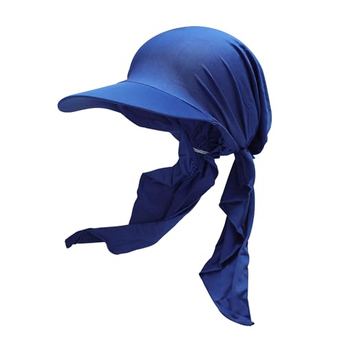 ZLYC Damen Sommer Chemo Kopfbedeckung mit Krempenvisier Vorgebundene Leichte Beanie(Einfarbig Königsblau),Einheitsgröße von ZLYC