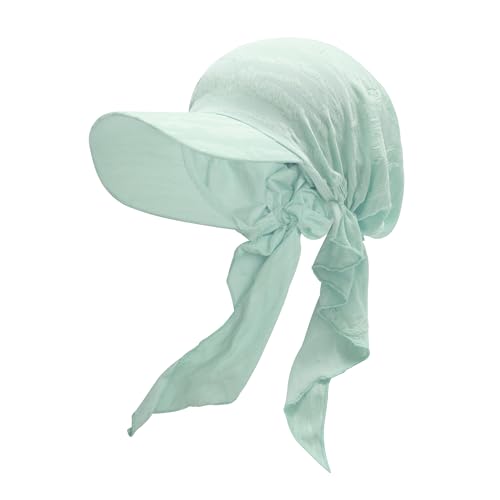 ZLYC Damen Sommer Chemo Kopfbedeckung mit Krempenvisier Vorgebundene Leichte Beanie(Zerrissenes Graugrün),Einheitsgröße von ZLYC