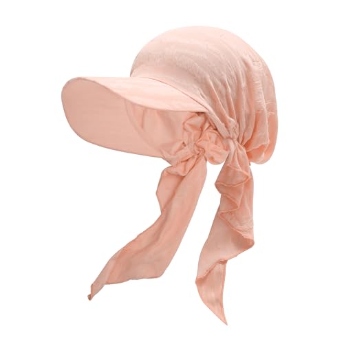 ZLYC Damen Sommer Chemo Kopfbedeckung mit Krempenvisier Vorgebundene Leichte Beanie(Zerrissenes Rosa),Einheitsgröße von ZLYC