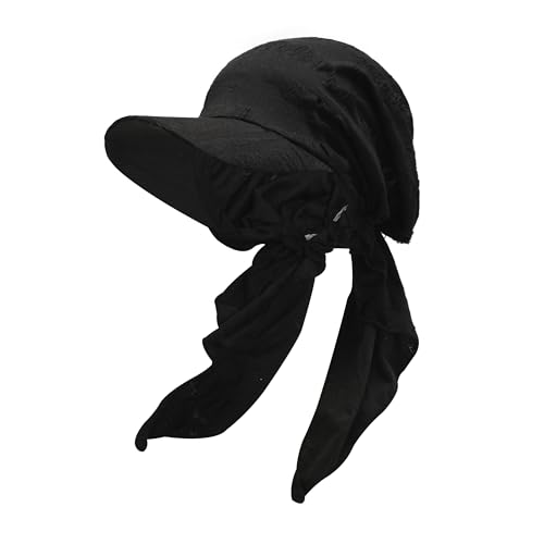 ZLYC Damen Sommer Chemo Kopfbedeckung mit Krempenvisier Vorgebundene Leichte Beanie(Zerrissenes Schwarz),Einheitsgröße von ZLYC