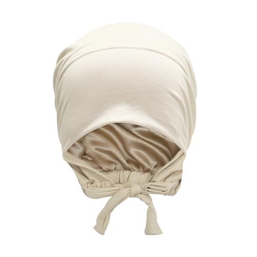 ZLYC Satin-gefütterte Hijab-Mütze für Damen, Raffhalter, Hijab-Unterkappe, Innenunterschal-Mütze, Farbe: Beige, Einheitsgröße von ZLYC