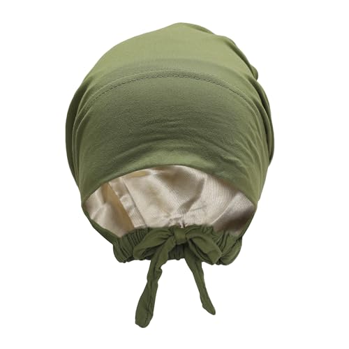 ZLYC Damen Sommer Chemo Kopftücher Tie Back Satin Gefüttert Hijab Cap(Einfarbig Olivgrün),Einheitsgröße von ZLYC